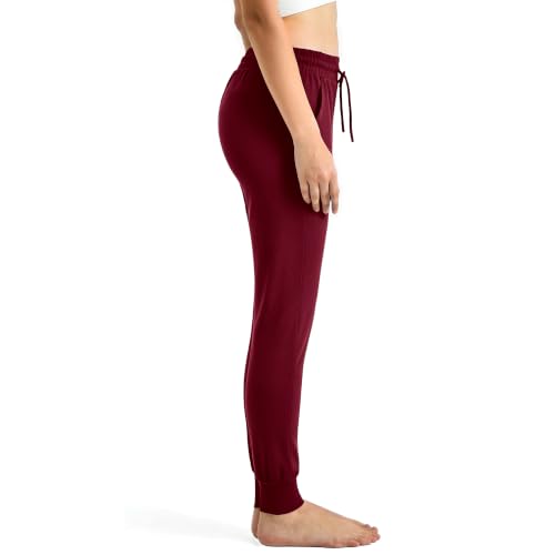Ipletix Joggers for Women with Pockets Yoga Lounge Sweat Pants - color: Burgundy, size: Medium