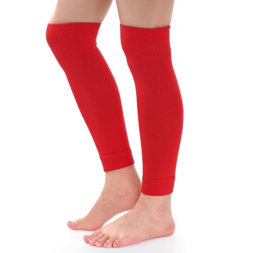phnydreg 3 Pairs Leg Sleeve Shin Pre Cut Socks for Kids Youth Men Women Soccer Running Cycling - color: Red