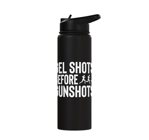 Gel Shots Before Gunshots Half Marathon 13.1 Runner Stainless Steel Insulated Water Bottle - color: Black