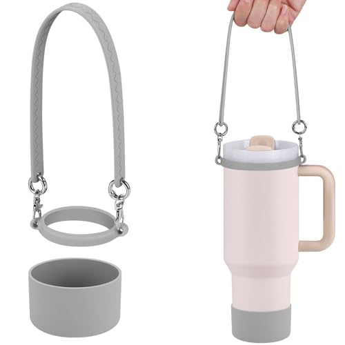 Accmor Water Bottle Handle, Silicone Water Bottle Sling, Water Bottle Carrier Holder with Strap and Boot Compatible with Stanley Cup Accessories - color: gray