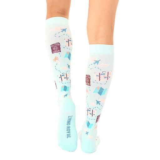 Living Royal Compression Socks - Graduated Compression 15-20mmHg, Padded Cushion Bottom Fun Socks, Moisture-Wicking - color: Travel