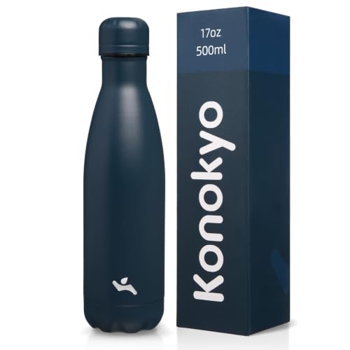 Konokyo 17 oz Insulated Stainless Steel Water Bottle, Navy Blue - color: Navy Blue, size: 17 Ounces