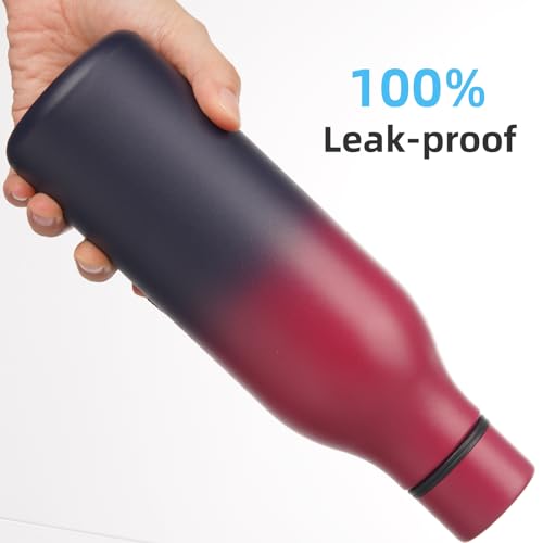 Konokyo 18 oz Insulated Stainless Steel Metal Water Bottle with Strap - color: Rosy Red, size: 18 Ounces