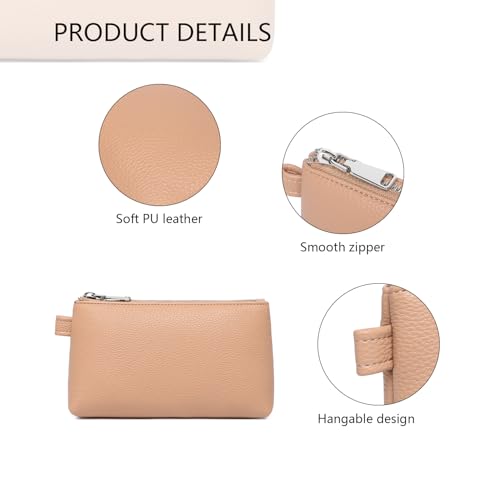 Small Makeup Bag for Purse, Leather Cosmetic (Camel Pink) - color: Camel Pink