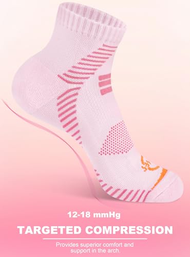 Trusiel Ankle Compression Socks for Women Running Moisture Wicking 5 Pairs - color: Light Pink, size: 9.5-12