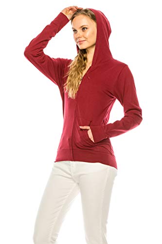 Eevee Women's Full Zip Hoodie - Lightweight Jacket Active Sweater Hooded Sweatshirt Slim Fitting Yoga Activewear - color: Burgundy, size: Large