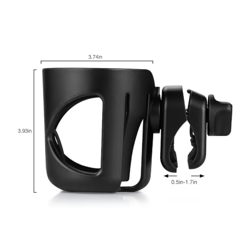 Accmor Stroller Cup Holder, Universal Cup Holder for Walker Wheelchair Bike Scooter, 360° Rotatable Stroller Cup Holder Attachment Walker Wheelchair Accessory - color: All Black
