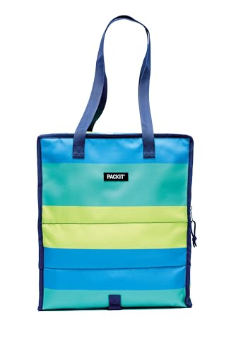 PackIt Freezable Grocery Tote 13 L Capacity, Black - color: Fresh Stripes