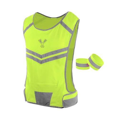 Reflective Running Vest with Pocket & 2 Bands, High-Visibility - color: Yellow, size: Large