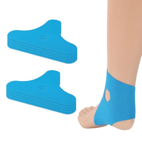 10pcs Precut Kinesiology Tape for Ankle, Elastic Latex-Free Cotton Athletic Tape Strips Waterproof and Breathable Ankle Support Patches for Sports and Training (Blue)