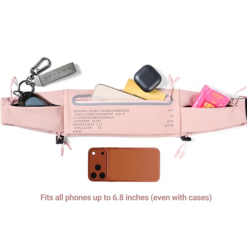 Running Belt Fanny Pack Men Women, Slim No-Bounce Waterproof Phone Holder - color: Pink