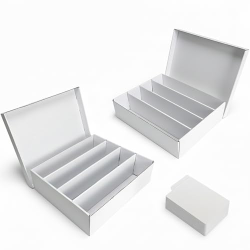 Calenzana 3200-Count Trading Cardboard Storage Boxes 2 Pack, 4 Row White Card Box with 32 Dividers, MTG, TCG Card Organizer - size: 4 Row-2 Pack