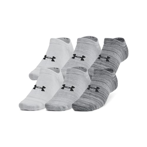 Under Armour Unisex Adult Essential No Show Socks (6-Pairs) - color: (025) Castlerock / Castlerock / Anthracite, size: Large