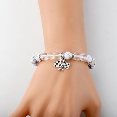 BNQL Racing Flags Bracelet - Car Racer Gifts, Race Day Charm Bracelet