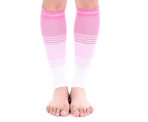 Doc Miller Calf Compression Sleeve 20-30 mmHg for Men & Women, 1 Pair - color: Pink.Pink.White, size: Small