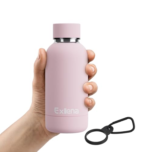 Exllena Small Water Bottle 12oz with Clip, Double Wall Stainless Steel Vacuum Small Insulated Water Bottle Keeps Drinks Cold 24 Hrs/Hot 12 Hrs for Kids Handbag School BPA Free (Pink) - color: Pink, size: 350 ml