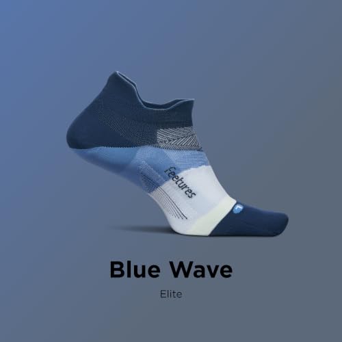 Feetures Elite Ultra Light No Show Tab Ankle Socks - Sport Sock with Targeted Compression - color: Blue Wave (1 Pair), size: Medium