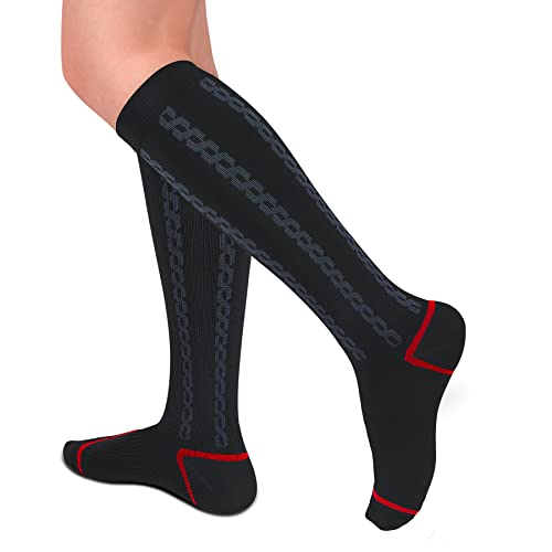 FULLSOFT Medical Graduated 30-40mmHg Compression Socks for Women&Men Circulation Knee High Socks Hiking Running Stockings - color: 01-one Pair-stripes Black, size: Small-Medium