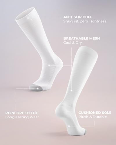 FITRELL 15-20mmHg Compression Socks for Women & Men 4 Pairs - color: White*4, size: Small-Medium