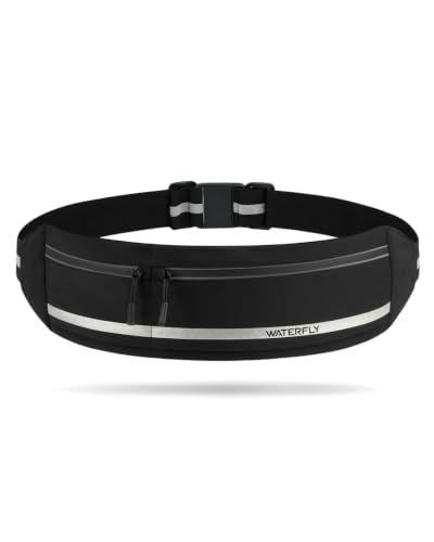 WATERFLY Running Belt Fanny Pack No-Bounce Large Phone Holder for Men Women - color: Black, size: Medium