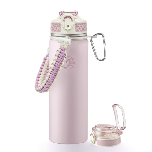 GOSWAG 24oz Insulated Stainless Steel Travel Water Bottle, 2 Lids - color: Matte Pearl Pink