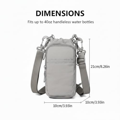 Bokelai Water Bottle Holder Bag with Strap Lightweight Crossbody Carrier Sling Bag for Hiking Camping Travelling Water Bottle Sleeve Gym Accessories - color: Light Grey