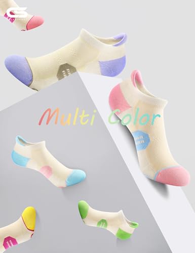 CS CELERSPORT 6 Pack Women's Ankle Running Socks Cushioned Low Cut Tab Athletic Socks - color: Cream Pastel, size: Small