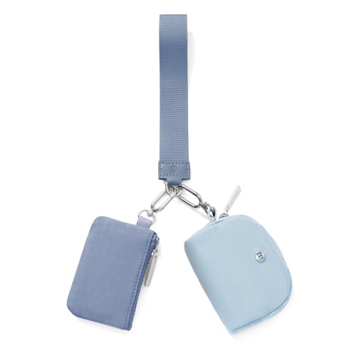 Keychain Wallet Mini Zip Around Wristlet Wallets for Women Detachable Dual Pouch Wristlet Portable Coin Purse Small Wallets - color: Navy+Light Blue