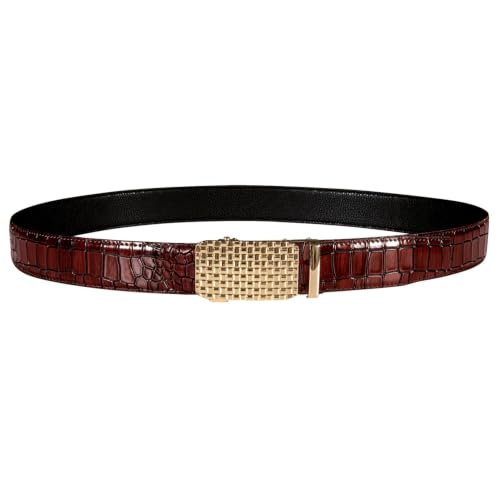 Dubulle Ratchet Belt for Men Leather Adjustable Designer Fashion Buckle - color: Brown Shiny Gold, size: Adjustable Fit 35" to 45" Waist