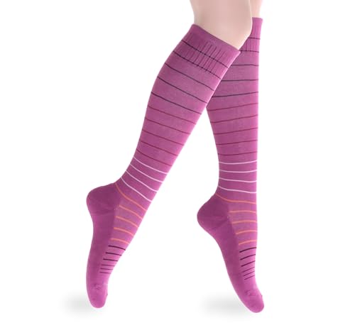 SocksLane Cotton Compression Socks, 15–20 mmHg Graduated Support, Knee-High Medical Compression (Berry Stripes S/M) - color: Berry Stripes, size: Small/Medium (1 Pair)