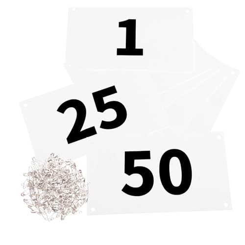 Azarxis Running Bib Competitor Numbers with Safety Pins, Tyvek Tearproof Waterproof 4"x7" / 6"x7.5" for Marathon Races Events - color: #01 [4"x7"] Numbers 001-50