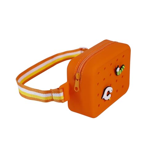 Silicone Fanny Pack, Waterproof Mini Waist Bag with Adjustable Strap, Charm Hole Compatible for Beach Festival Gym Walk, Food Grade BPA-Free (Orange) - color: Orange