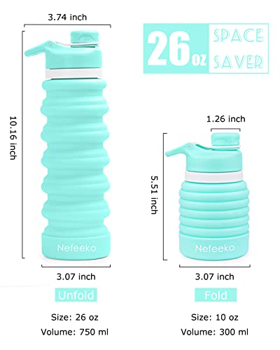 Nefeeko Collapsible Water Bottle, 26oz Silicone Foldable Water Bottles - color: N