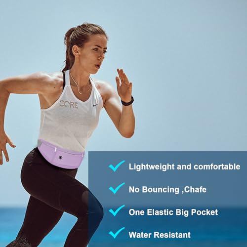Slim Running Belt for Women Men,Runners Fanny Pack Phone Holder,Money Belt,Running Gear Accessories,with 3 Pockets (Purple) - color: Purple