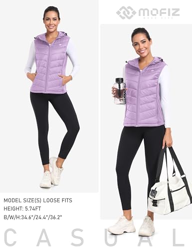 MoFiz Womens Puffer Vest Hooded Lightweight Sleeveless Down Jacket - color: Purple, size: X-Large