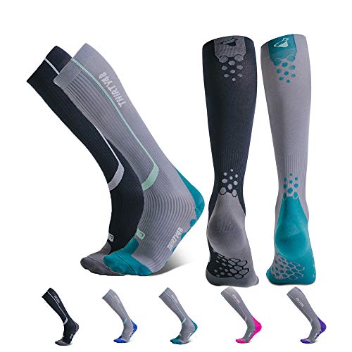 Thirty48 Elite Compression Socks Women & Men Graduated 20-30mmHg - color: [2 Pairs] Black/Grey & Green/Grey, size: XX-Large-3X-Large