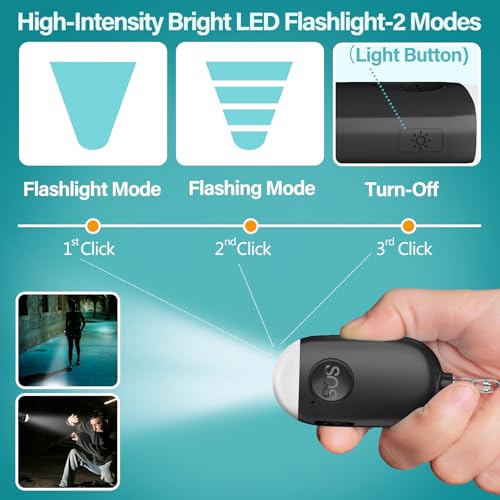 Hion Personal Safety Alarm for Women, 3 Pack Rechargeable 130dB Self Defense Keychain with LED Flashlight, Emergency Safe Sound Security Alarm for Children Elderly, White+Pink+Black - color: White+pink+black
