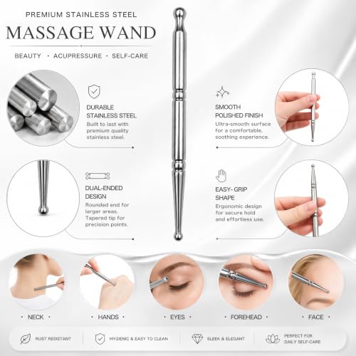 Stainless Steel Acupressure Massage Pen for TMJ, Deep Tissue Trigger Point Relief, Full Body Self-Massage Relaxation Bar