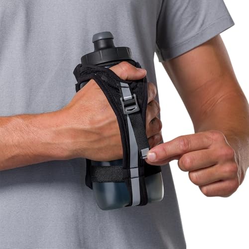 Nathan SpeedDraw 2 Handheld Running Water Bottle Flask – Ergonomic Grip, Blast Valve Cap, Phone & Key Storage Pockets, Reflective Design, 22oz - Black - color: 22oz - Black