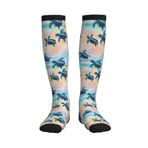 Compression Socks Knee High Support Socks Women Circulation Stockings for Athletic Running Cycling Flying - color: Sea Turtle