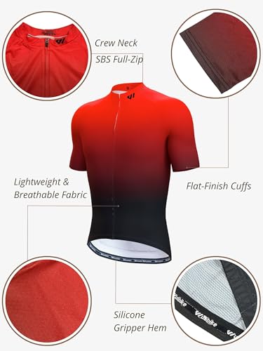 Lo.gas Cycling Jersey Men Short/Long Sleeve Bike Biking Shirts Full Zip with Pockets Road Bicycle Clothes - color: 03 Gradient Red, size: XX-Large