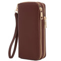 FashionPuzzle Double Zip Around PU Leather Wristlet Cell Phone Wallet - color: Coffee