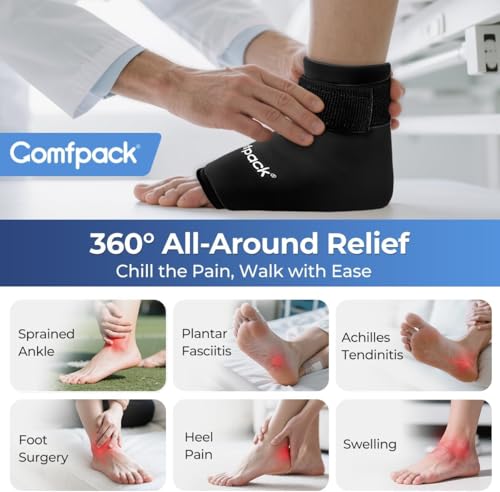 Comfpack Ankle Ice Pack Wrap for Swelling, Reusable Foot Ice Pack Wrap - size: Black