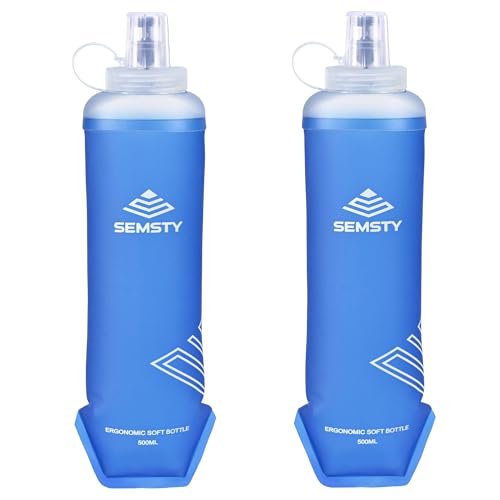 500ml Soft Flask, 2 Pack TPU Collapsible Water Bottle for Running - color: 500ml Blue