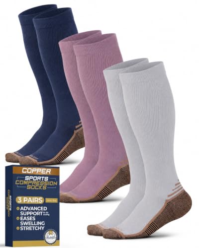 Pembrook 3 Pairs Copper Compression Socks 15-20 mmHg | Graduated Support - color: Light Gray/Blue/Rose - 3 Pairs, size: X-Large