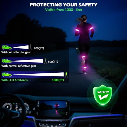 LED Armband Rechargeable for Running(2 Pack),Light Up Arm Bands for Night Walking,Running Lights for Runners,High Visibility Reflective Running Gearr for Night Safety Light Up Wristbands - size: Pink