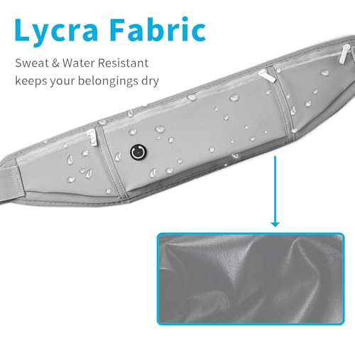 Slim Running Belt for Women Men, Runners Fanny Pack Phone Holder, Money Belt, Running Gear Accessories, with 3 Pockets, Light Gray - color: Light gray