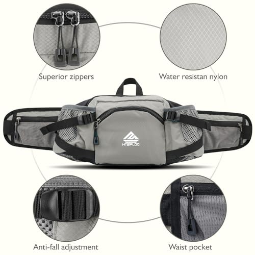 Fanny Pack Waist Bag with Water Bottle Holder for Men Women Running Hiking Travel Dog Walking Workout Cycling Outdoor (Grey) - color: Grey