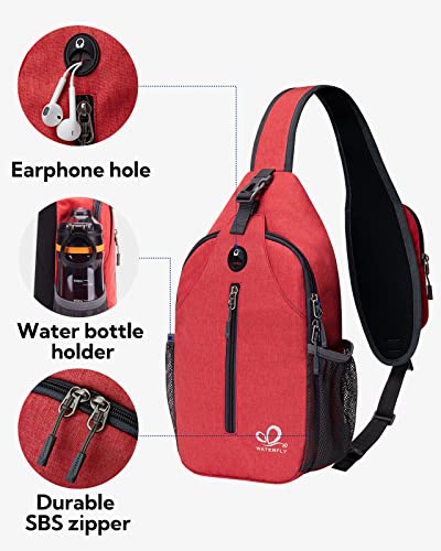 WATERFLY Crossbody Sling Backpack Sling Bag Travel Hiking Daypack - color: Red
