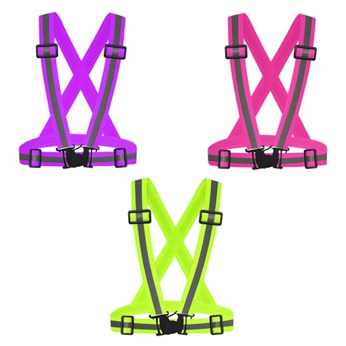 3Packs Reflective Running Vest, Adjustable Elastic Straps 360°High Visibility for Outdoor Walking, Jogging - color: Color 4